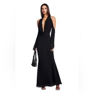 Rosanna Black Cold-Shoulder Cowl Neck Maxi Dress
